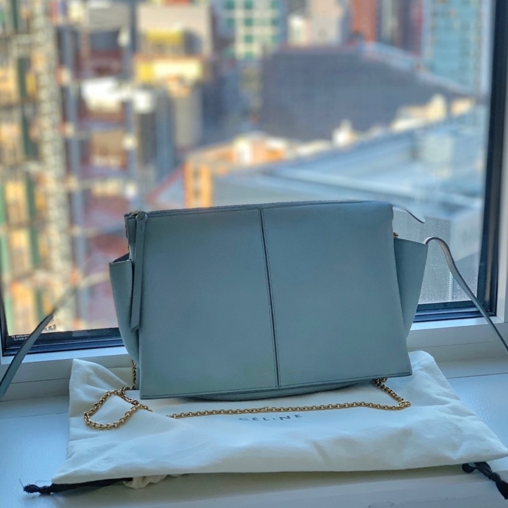 Céline Tri-fold Clutch On Chain Cloud Supple Natural Calfskin